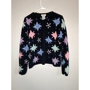 1990s Talbots Celestial Snowflakes Starburst Art To Wear Coquette Cardigan M